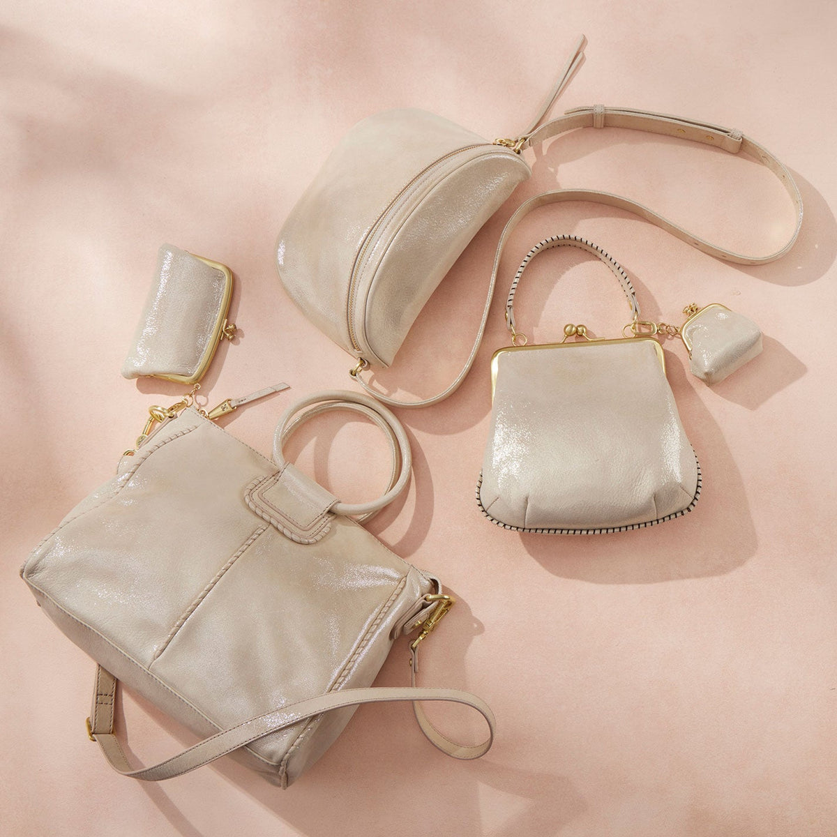 Cheer Frame Pouch In Metallic Leather - Sand Shimmer | HOBO