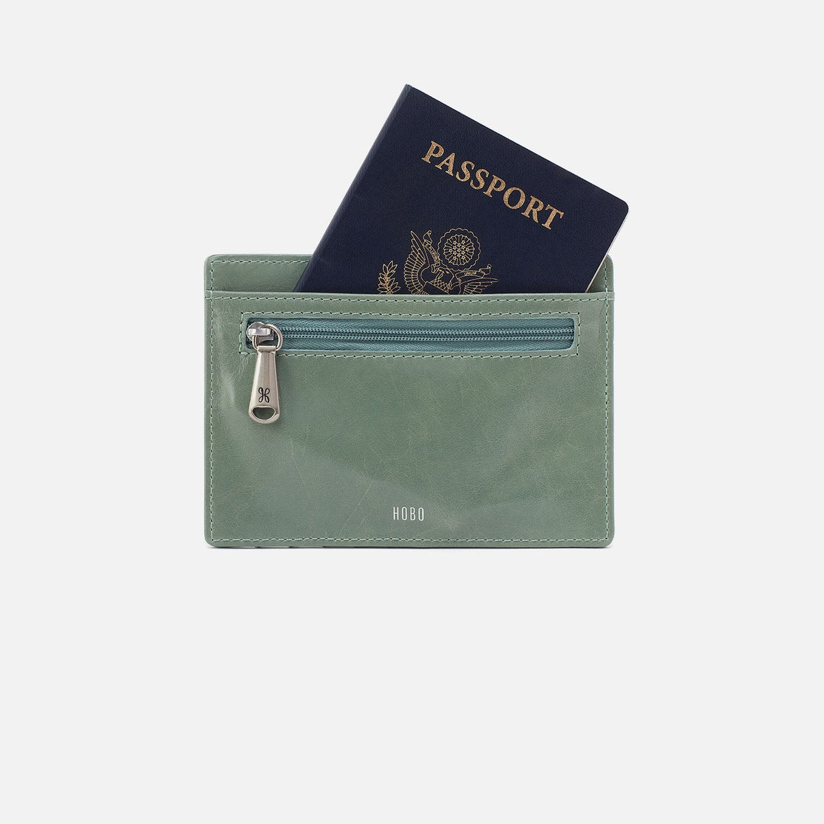 Euro Slide Card Case In Polished Leather - Jade | HOBO