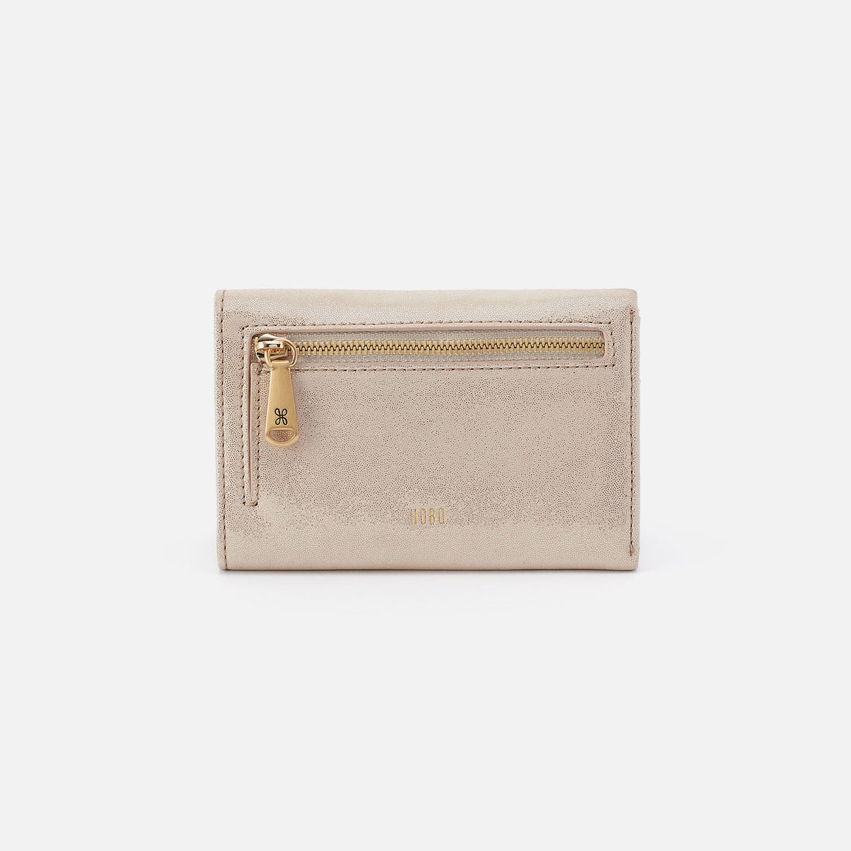 Jill Trifold Wallet In Metallic Leather - Sand Shimmer | HOBO