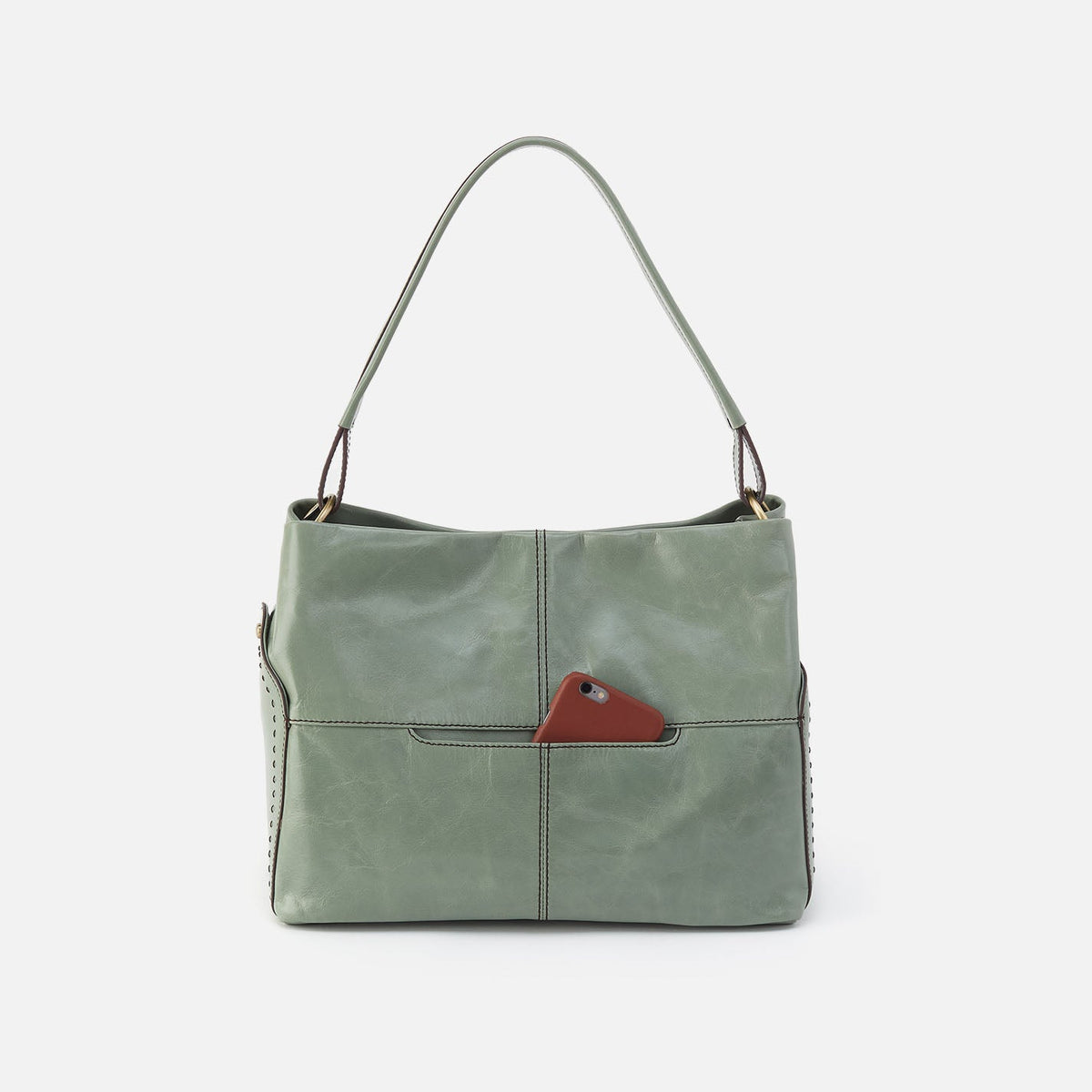 Seneca Shoulder Bag In Polished Leather - Jade | HOBO