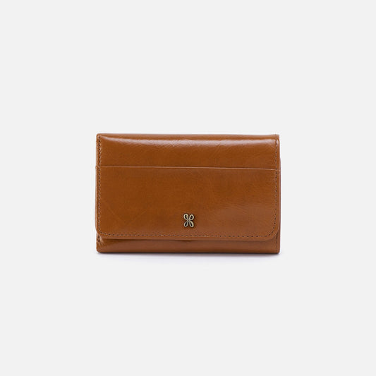 Jill Trifold Wallet In Polished Leather - Truffle | HOBO