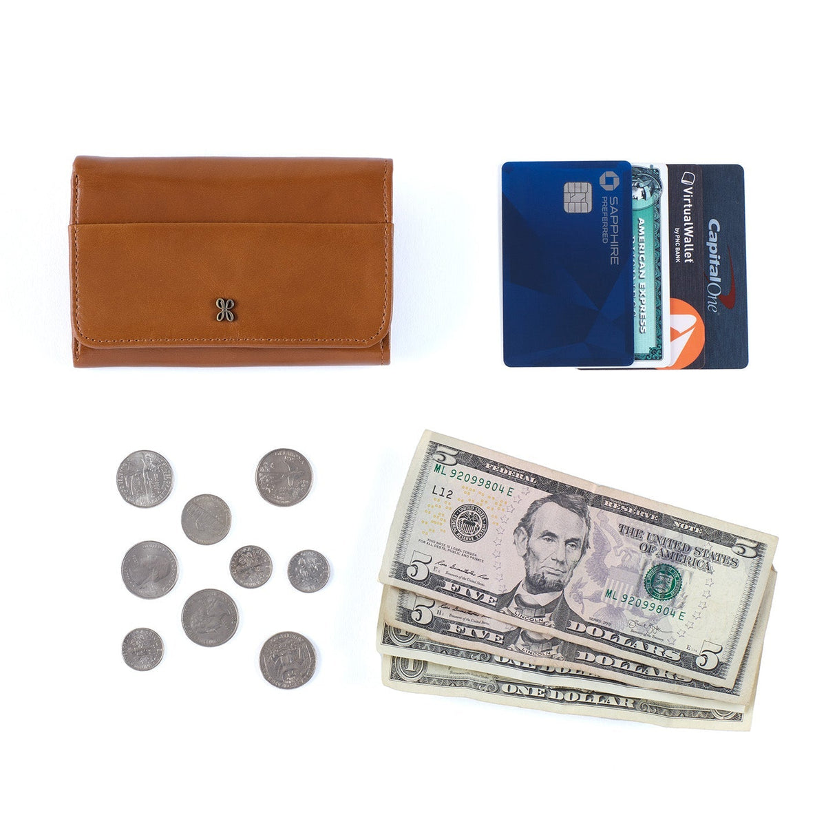Jill Trifold Wallet In Polished Leather - Truffle | HOBO