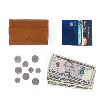 Jill Trifold Wallet In Polished Leather - Truffle | HOBO
