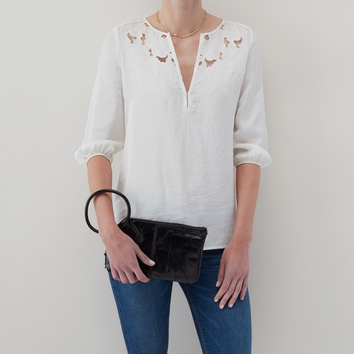 Sable Wristlet In Polished Leather - Black | HOBO