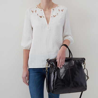 Sheila Large Satchel In Polished Leather - Black | HOBO