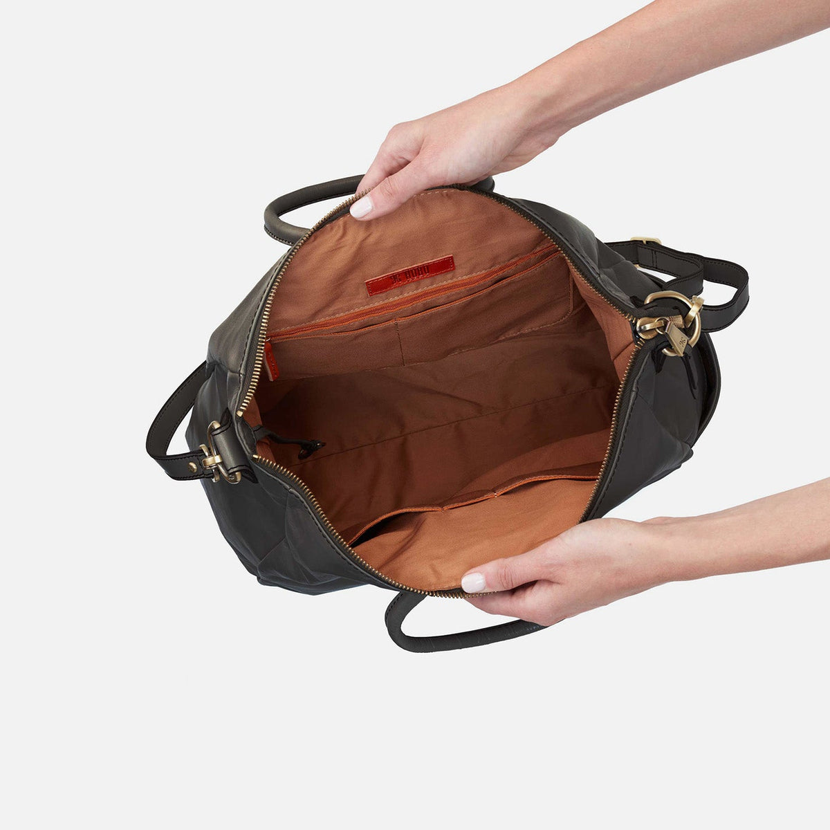 Sheila Large Satchel In Polished Leather - Black | HOBO