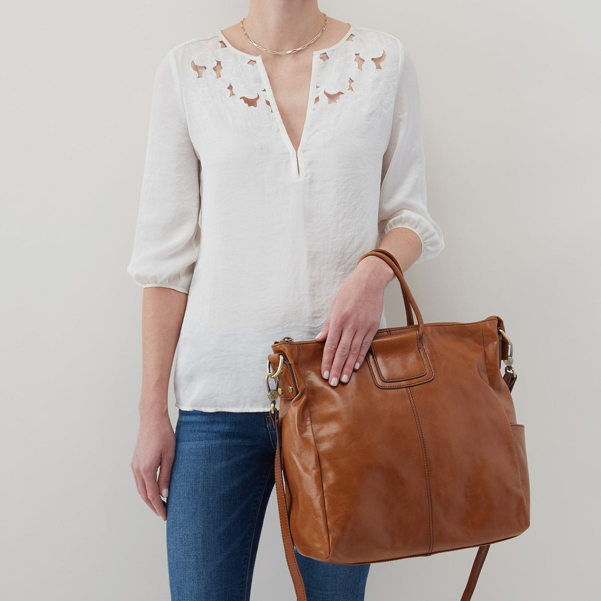 Sheila Large Satchel in Polished Leather - Truffle | HOBO