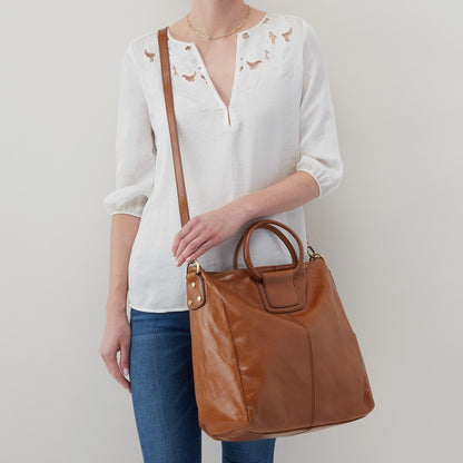 Sheila Large Satchel in Polished Leather - Truffle | HOBO
