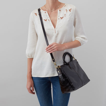 Sheila Medium Satchel In Polished Leather - Black | HOBO