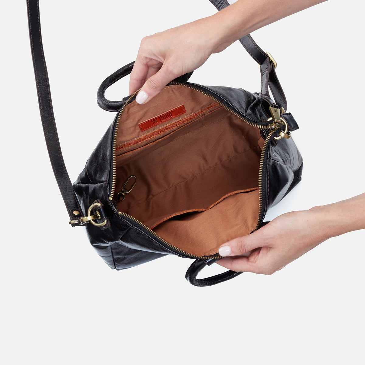 Sheila Medium Satchel In Polished Leather - Black | HOBO