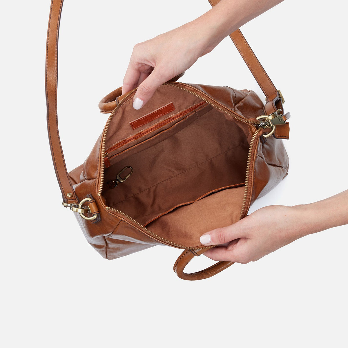 Sheila Medium Satchel In Polished Leather - Truffle | HOBO