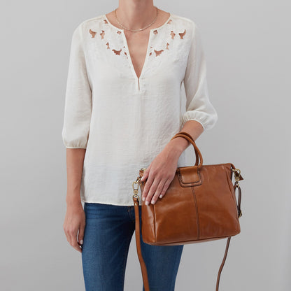 Sheila Medium Satchel In Polished Leather - Truffle | HOBO