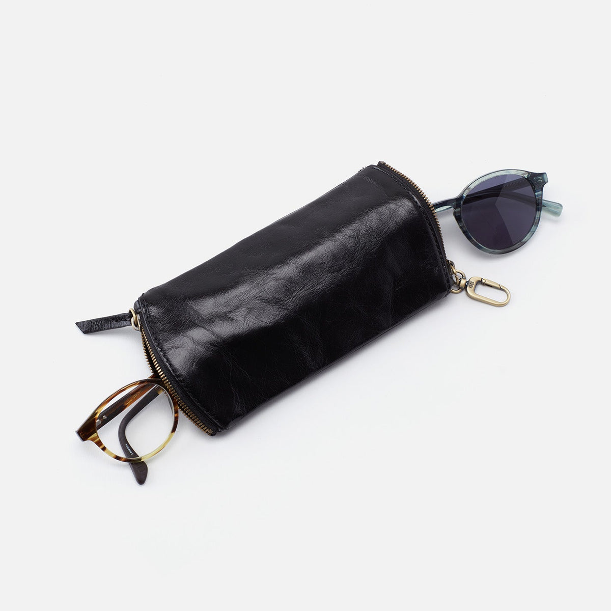 Spark Double Eyeglass Case In Polished Leather - Black | HOBO