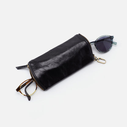 Spark Double Eyeglass Case In Polished Leather - Black | HOBO