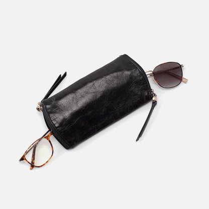 Spark Double Eyeglass Case In Polished Leather - Black | HOBO