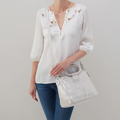 Sheila Medium Satchel In Metallic Leather - Silver | HOBO