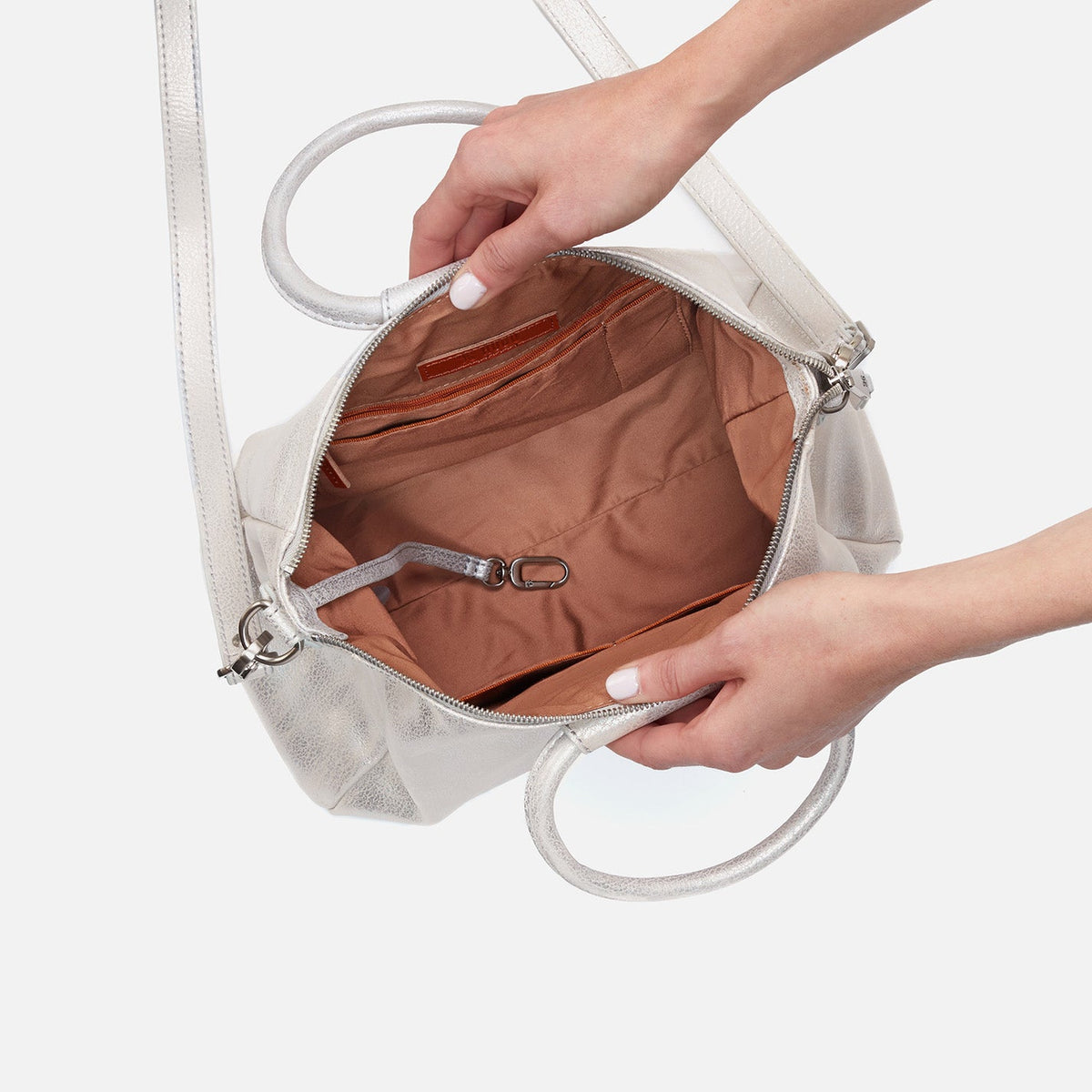 Sheila Medium Satchel In Metallic Leather - Silver | HOBO