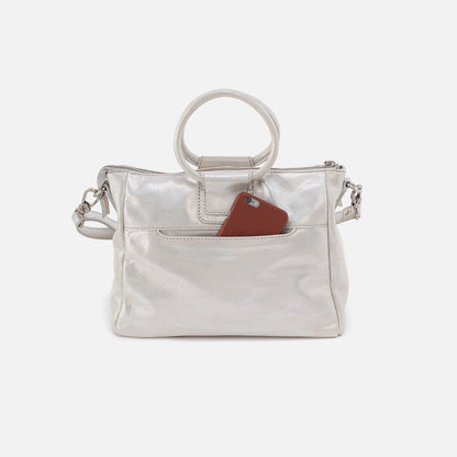 Sheila Medium Satchel In Metallic Leather - Silver | HOBO