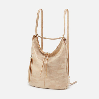 Merrin Convertible Backpack In Metallic Leather - Gold Leaf | HOBO