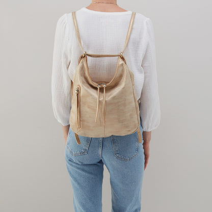 Merrin Convertible Backpack In Metallic Leather - Gold Leaf | HOBO