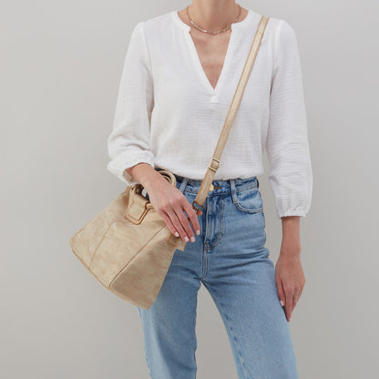 Sheila Medium Satchel In Metallic Leather - Gold Leaf | HOBO