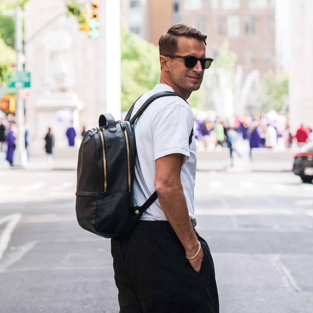 Maddox Backpack in Silk Napa Leather - Black | HOBO