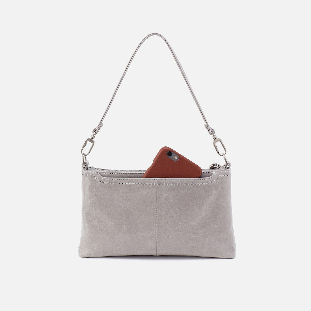 Darcy Crossbody In Polished Leather - Light Grey | HOBO