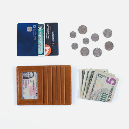 Euro Slide Card Case In Polished Leather - Light Grey | HOBO