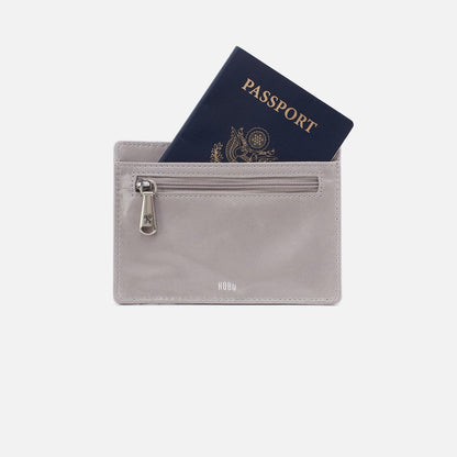 Euro Slide Card Case In Polished Leather - Light Grey | HOBO