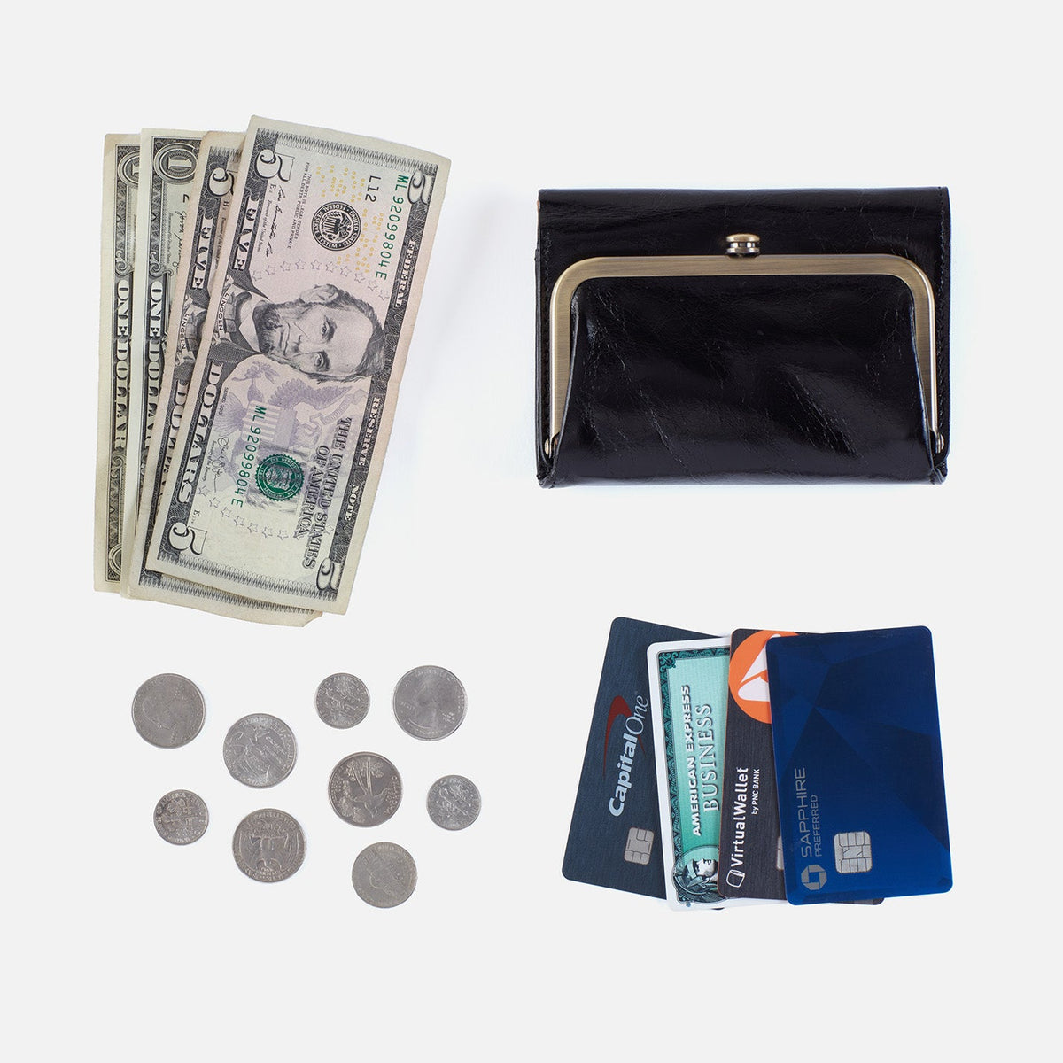 Robin Compact Wallet In Polished Leather - Light Grey | HOBO