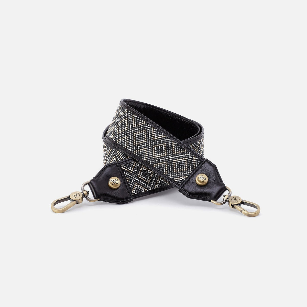 Beaded Guitar Strap In Polished Leather - Black | HOBO