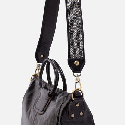 Beaded Guitar Strap In Polished Leather - Black | HOBO
