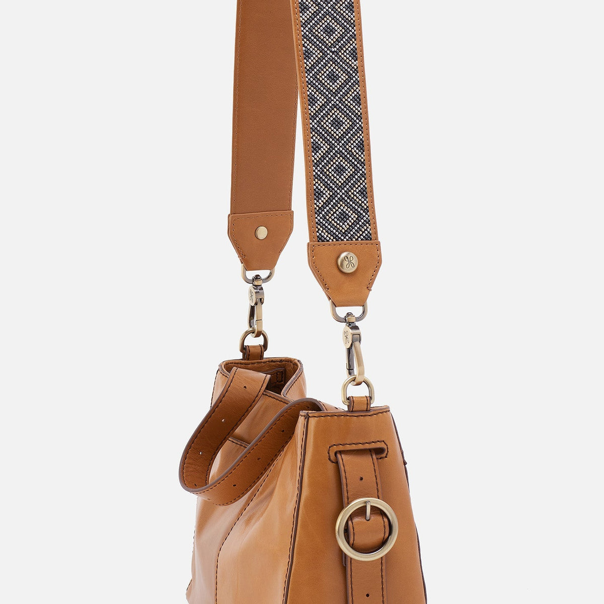 Beaded Guitar Strap In Polished Leather - Natural | HOBO