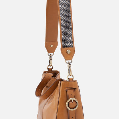 Beaded Guitar Strap In Polished Leather - Natural | HOBO