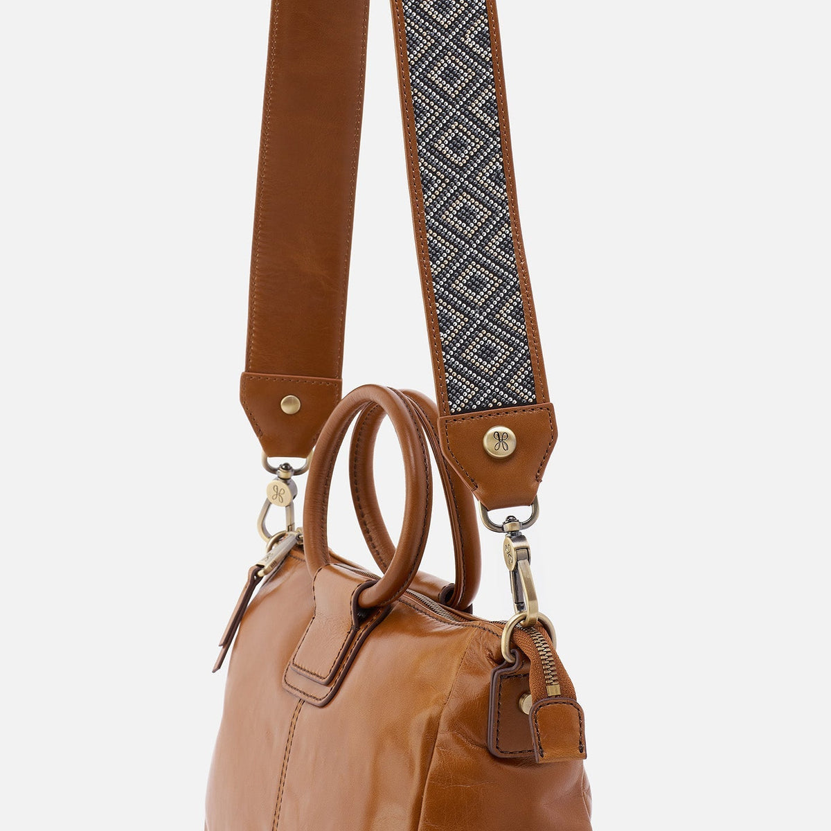 Beaded Guitar Strap In Polished Leather - Truffle | HOBO