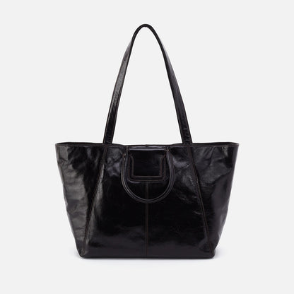 Sheila East-West Tote In Polished Leather - Black | HOBO