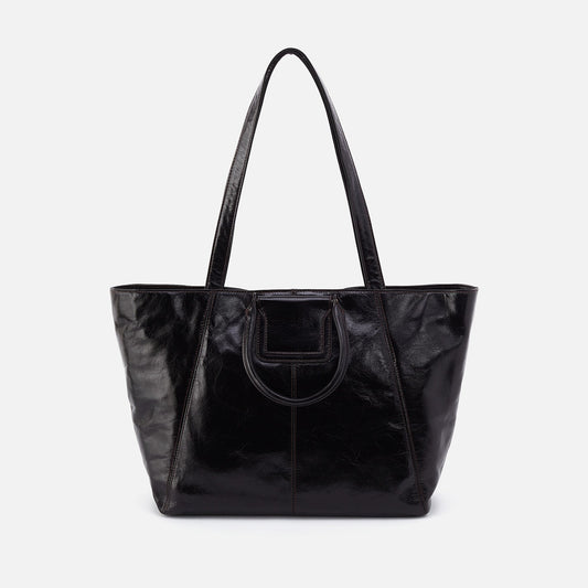 Sheila East-West Tote In Polished Leather - Black | HOBO