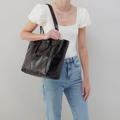 Sheila East-West Tote In Polished Leather - Black | HOBO