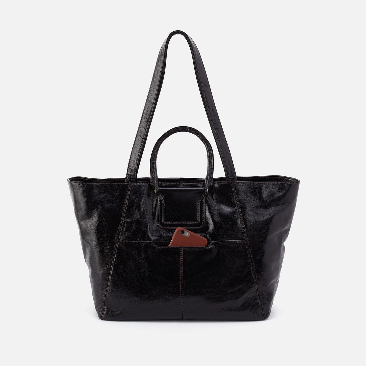 Sheila East-West Tote In Polished Leather - Black | HOBO