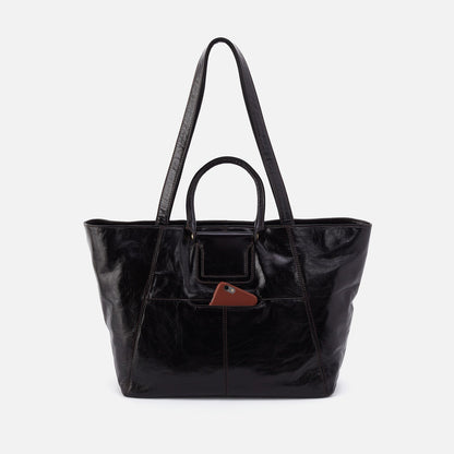 Sheila East-West Tote In Polished Leather - Black | HOBO