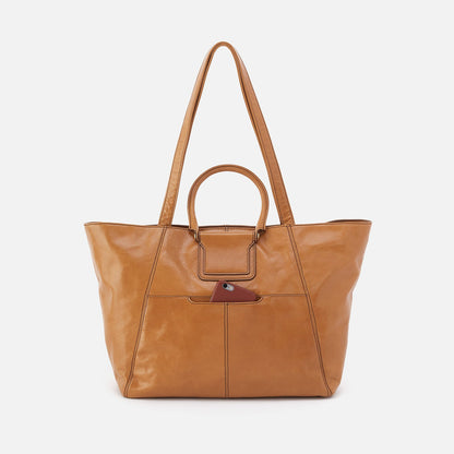 Sheila East-West Tote In Polished Leather - Natural | HOBO