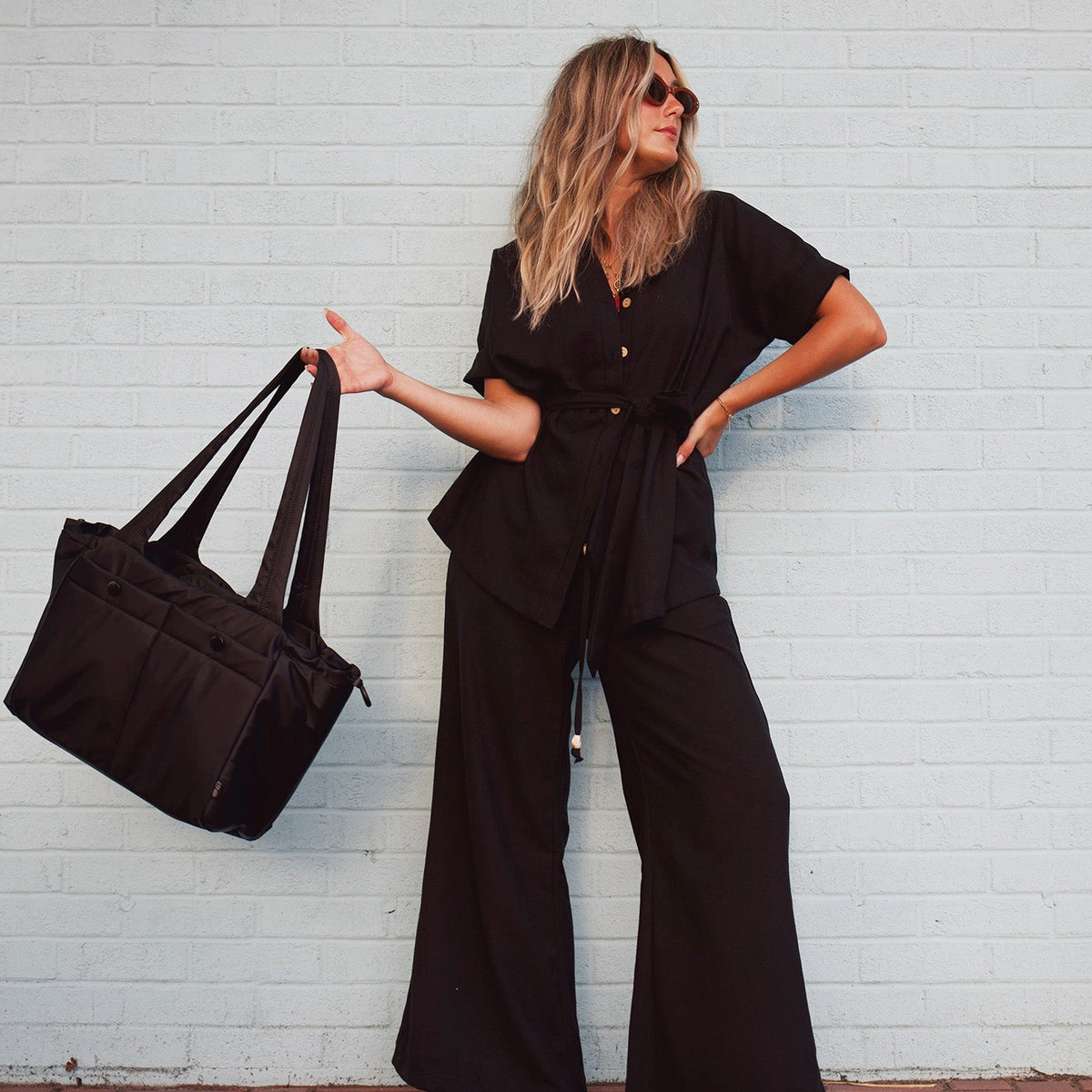 ALL IN ONE Tote in CaRefiber recycled nylon - Jet | HOBO