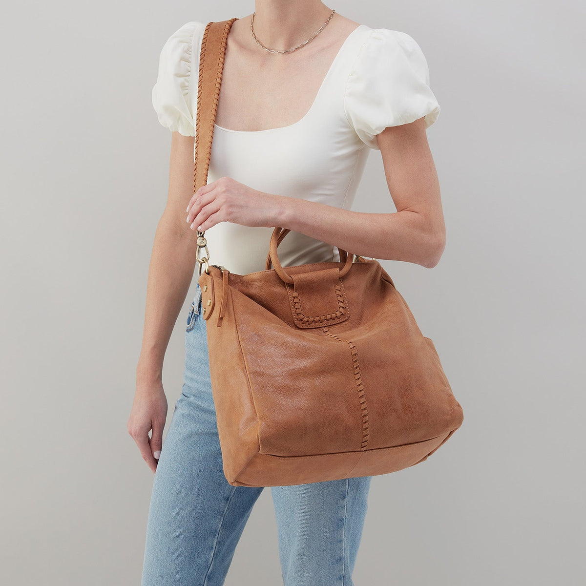 Sheila Large Satchel In Buffed Leather - Whiskey | HOBO