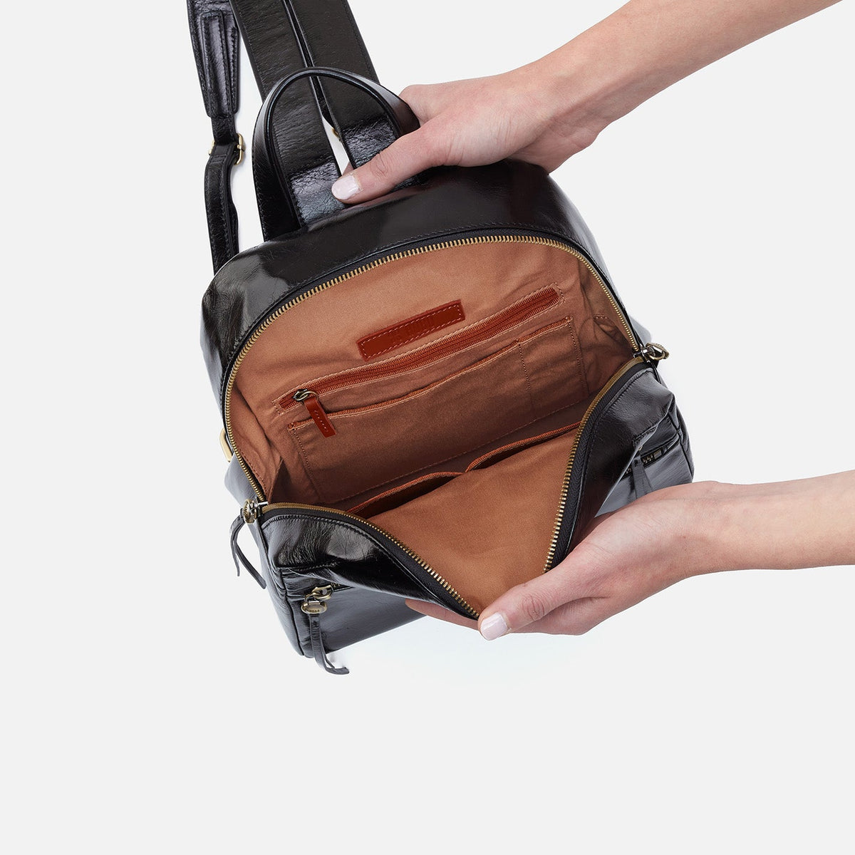 Billie Backpack In Polished Leather - Black | HOBO