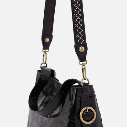 Lattice Stud Strap In Polished Leather - Black | HOBO