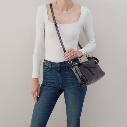 Avon Shoulder Bag In Polished Leather - Black | HOBO