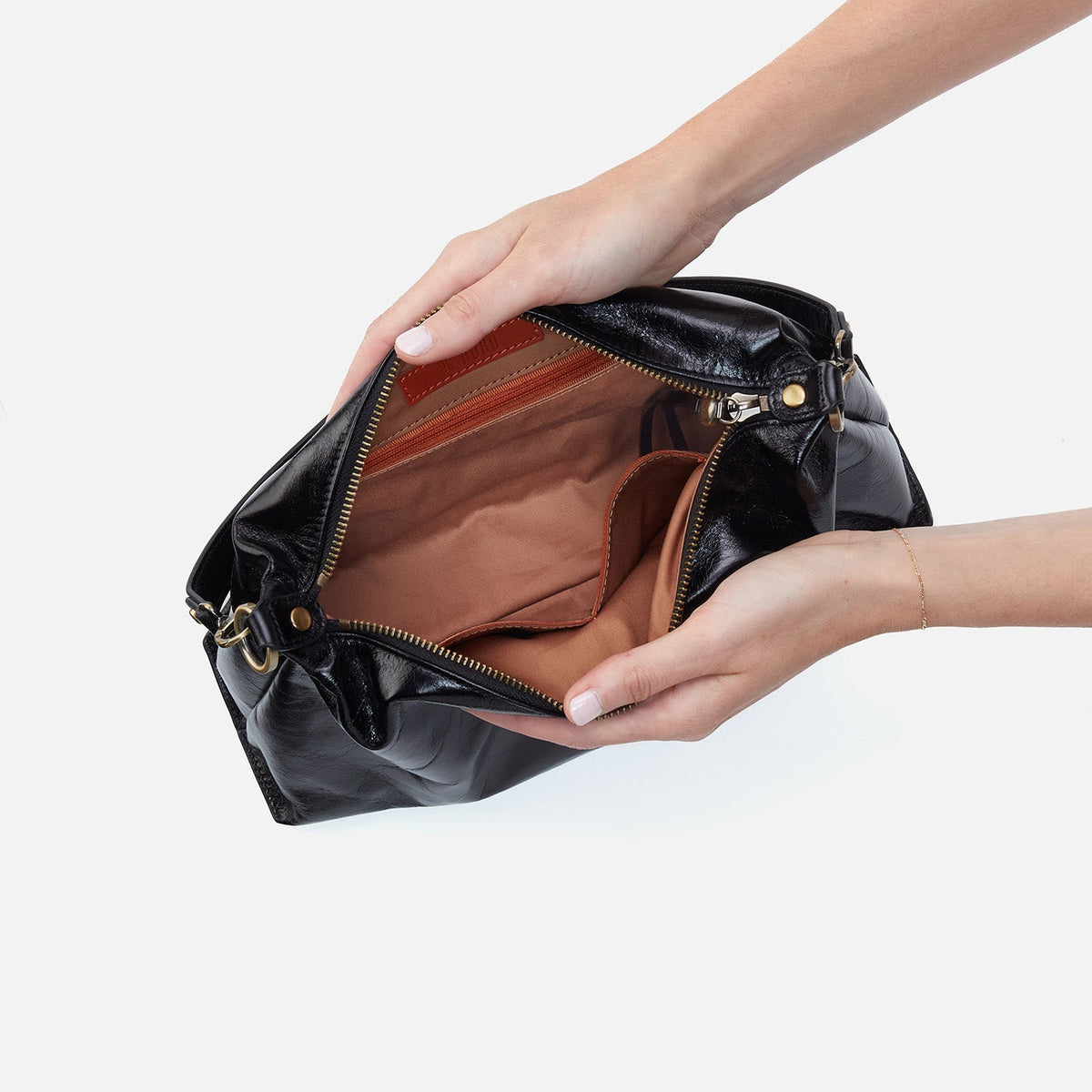 Avon Shoulder Bag In Polished Leather - Black | HOBO