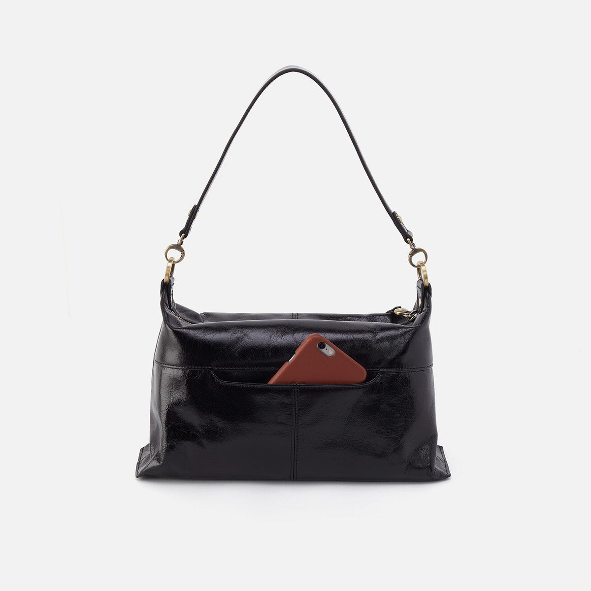 Avon Shoulder Bag In Polished Leather - Black | HOBO