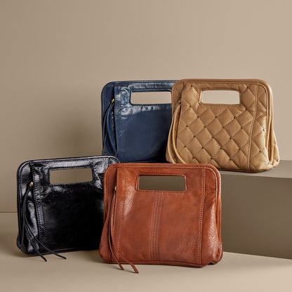 Ace Clutch In Polished Leather - Black | HOBO