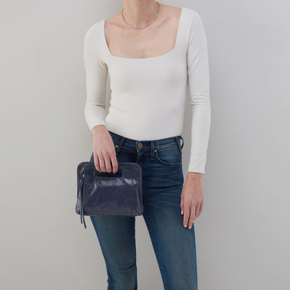 Ace Clutch In Polished Leather - Blue Stone | HOBO